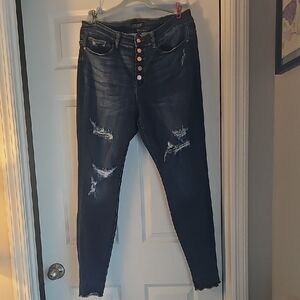Judy Blue Dark Wash Distressed Skinny Jeans